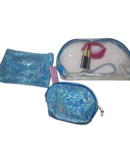 3 in1 Glitter Cosmetic Bag – Blue