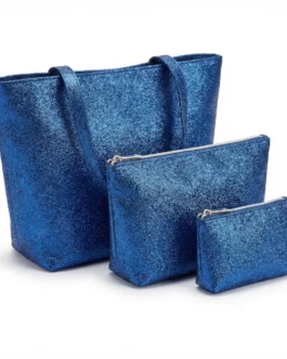 3 in1 Glitter Cosmetic Bag – Blue